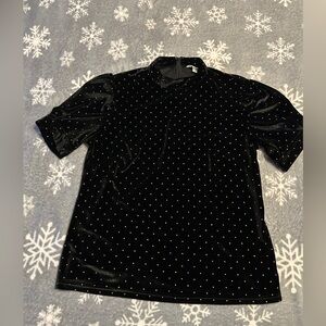 Nanette Lepore Black Velvet Sweater with White Dots